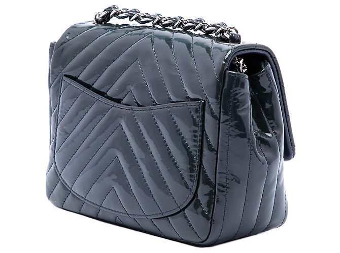 Chanel Blue Mini Square Classic Chevron Patent Single Flap - vista 2