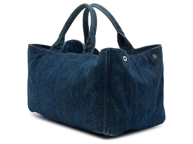 Borsa Satchel Prada Blue Large Denim Canapa Bijoux - vista 2