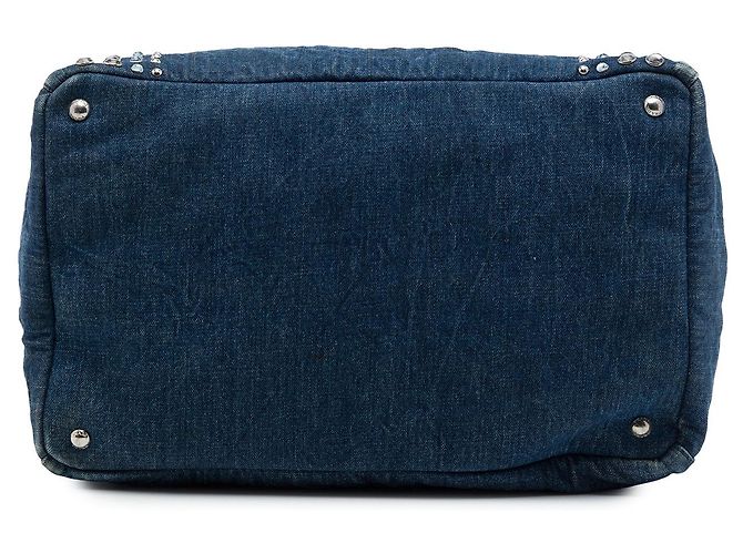 Borsa Satchel Prada Blue Large Denim Canapa Bijoux - vista 3
