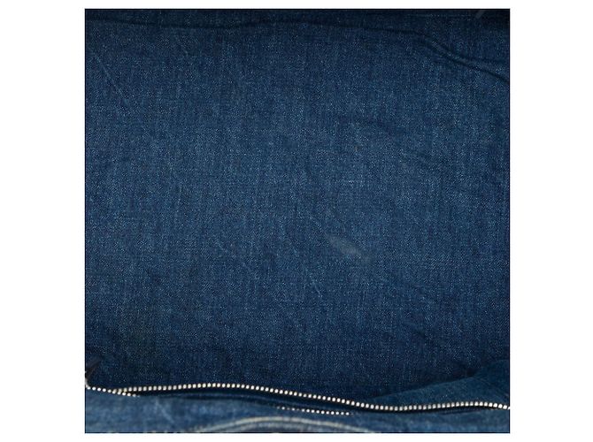 Borsa Satchel Prada Blue Large Denim Canapa Bijoux - vista 4