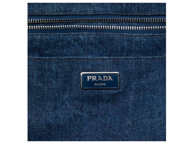 Borsa Satchel Prada Blue Large Denim Canapa Bijoux - vista 5