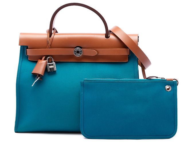Hermès Blue Toile Herbag Zip 31 - vista 7