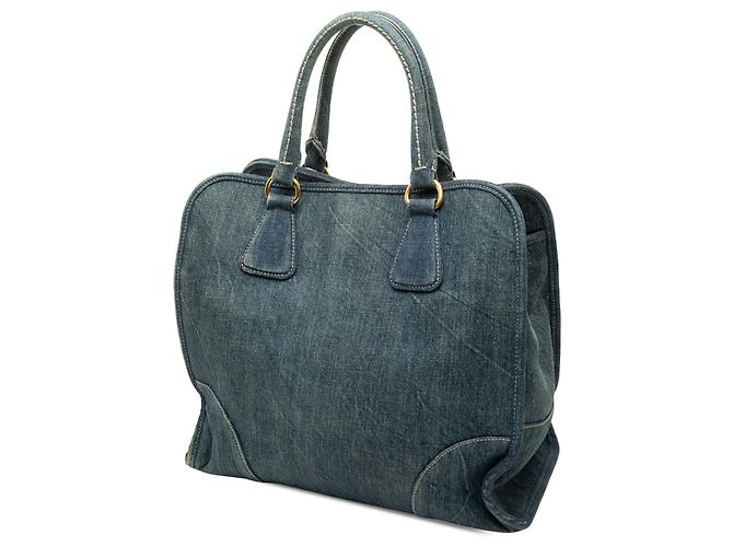 Borsa Tote Convertibile Aperta Prada in Denim Blu - vista 2