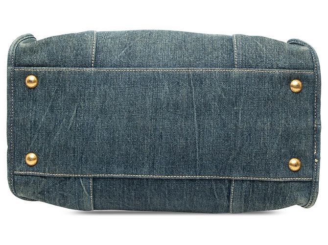 Borsa Tote Convertibile Aperta Prada in Denim Blu - vista 3