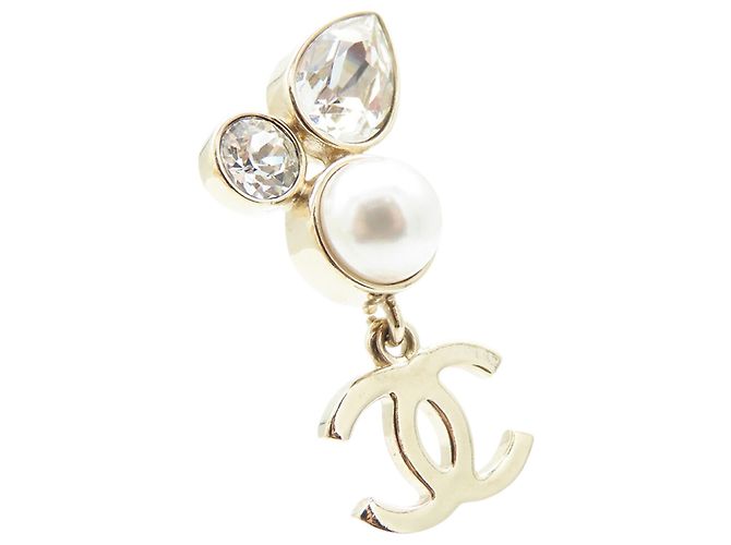 Orecchini a goccia Chanel Gold CC placcati in oro con perle sintetiche e strass - vista 3