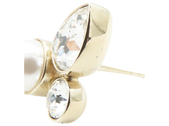 Orecchini a goccia Chanel Gold CC placcati in oro con perle sintetiche e strass - vista 8