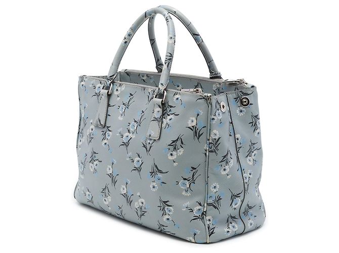 Prada Borsa Satchel Galleria Floral Print Double Zip Medium in Saffiano Grigio - vista 2