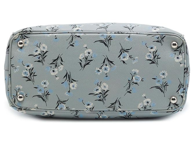 Prada Borsa Satchel Galleria Floral Print Double Zip Medium in Saffiano Grigio - vista 3
