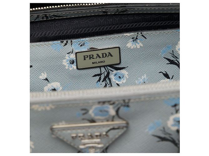 Prada Borsa Satchel Galleria Floral Print Double Zip Medium in Saffiano Grigio - vista 5