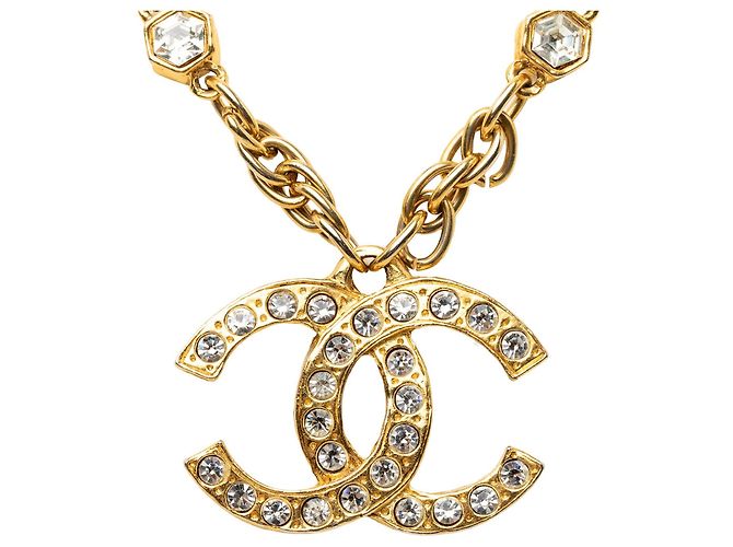 Collana con pendente Chanel Gold CC placcata in oro e strass - vista 2