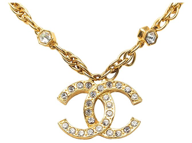 Collana con pendente Chanel Gold CC placcata in oro e strass - vista 3