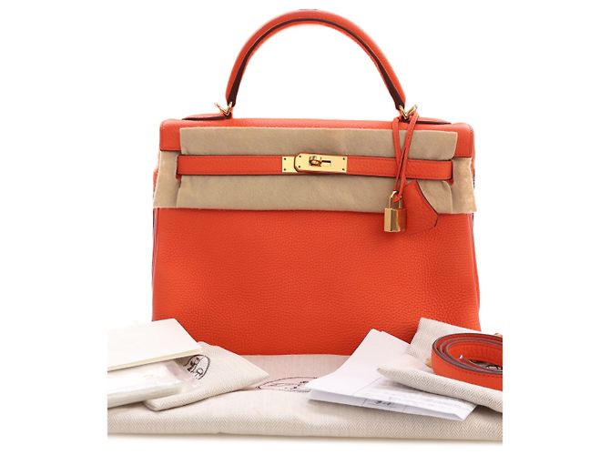 Hermès Orange Clemence Kelly II Retourne 32 - vista 5