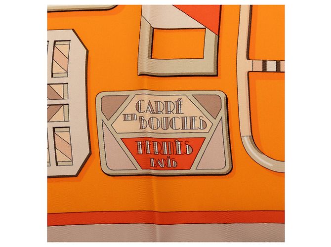 Foulard di seta Hermès Orange Carre En Boucles 90 - vista 3