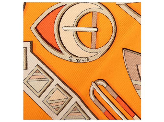 Foulard di seta Hermès Orange Carre En Boucles 90 - vista 6