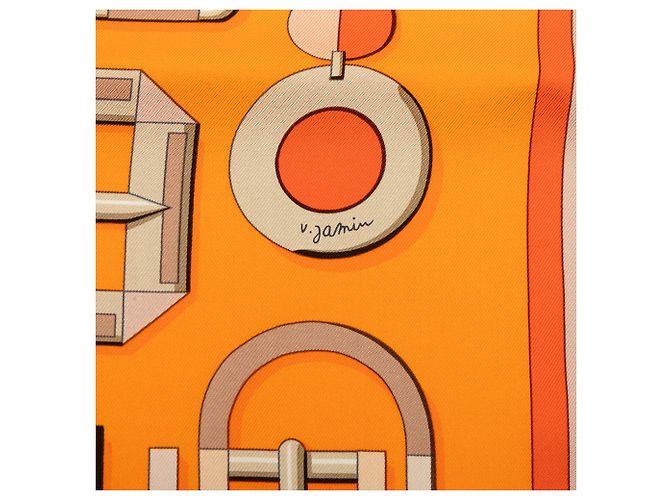 Foulard di seta Hermès Orange Carre En Boucles 90 - vista 7