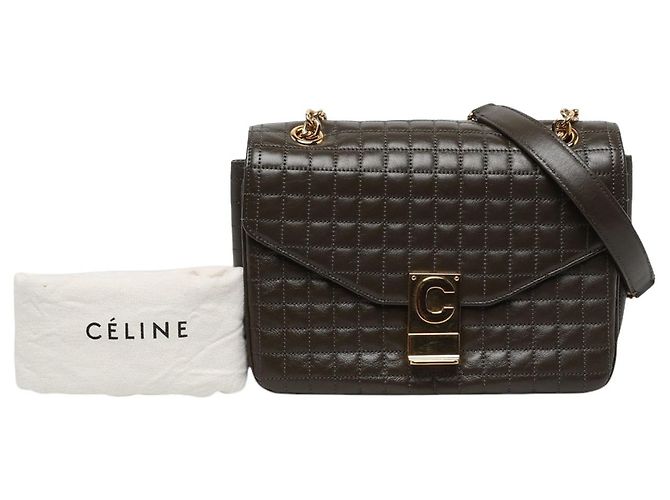 Céline Celine Bolsa C Bag Medium em pele de vitela acolchoada Castanha - vista 6