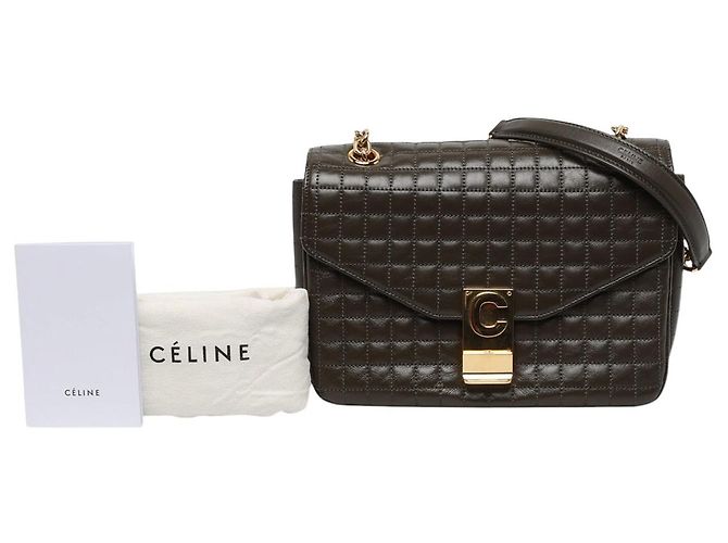 Céline Celine Bolsa C Bag Medium em pele de vitela acolchoada Castanha - vista 7