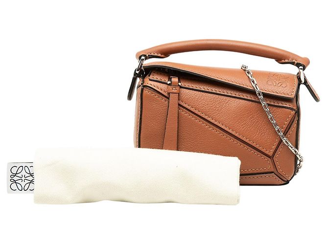 Borsa Puzzle Nano LOEWE in vitello marrone - vista 7