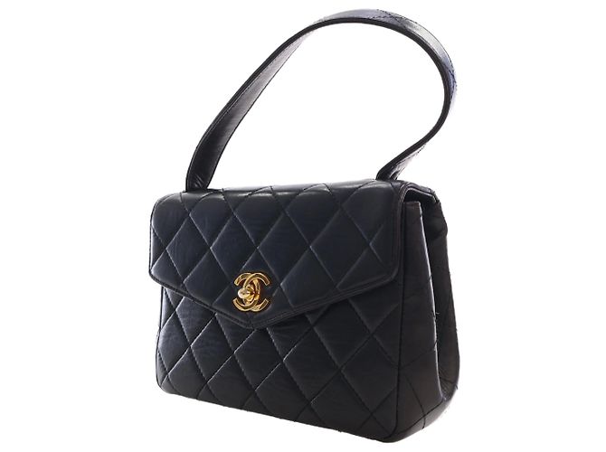 Chanel Black Quilted Lambskin Top Handle Envelope Flap - vista 12