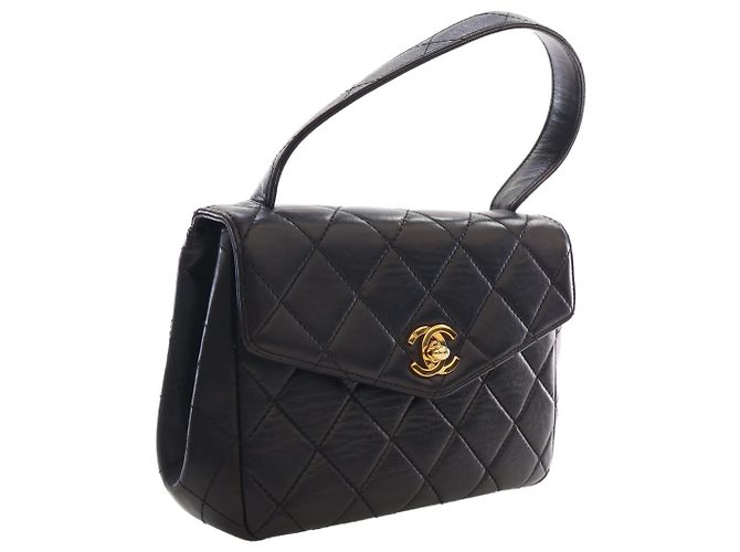 Chanel Black Quilted Lambskin Top Handle Envelope Flap - vista 13