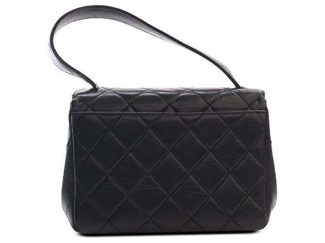 Chanel Black Quilted Lambskin Top Handle Envelope Flap - vista 2