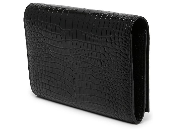 Autre Marque Saint Laurent Cartera Cassandre con cadena en charol negro efecto cocodrilo - vista 2