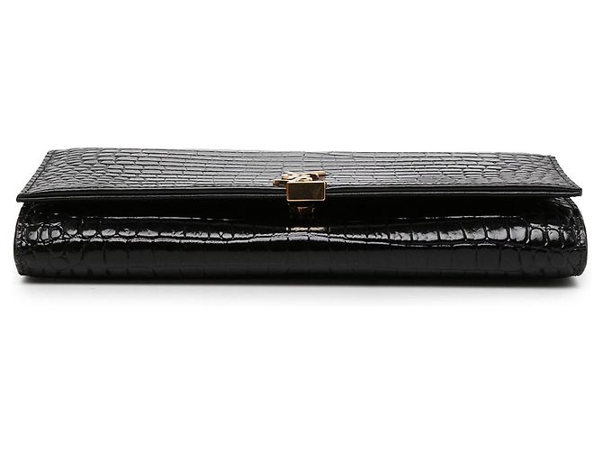 Autre Marque Saint Laurent Cartera Cassandre con cadena en charol negro efecto cocodrilo - vista 3