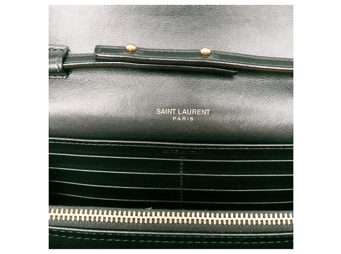 Autre Marque Saint Laurent Cartera Cassandre con cadena en charol negro efecto cocodrilo - vista 4