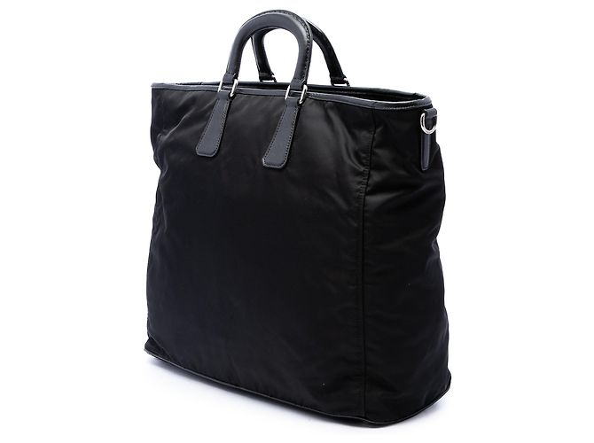 Borsa tote convertibile Prada in Tessuto con rifiniture in Saffiano nero - vista 2