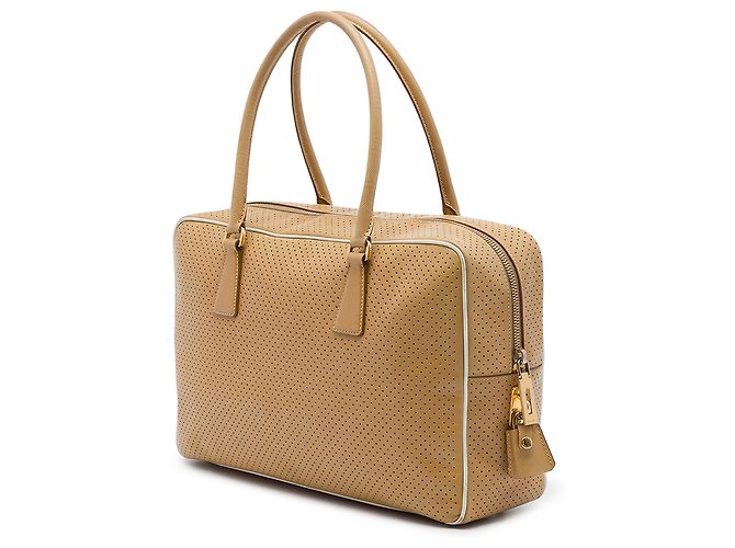 Borsa a mano Prada Brown Perforated Saffiano Lux Bauletto - vista 2