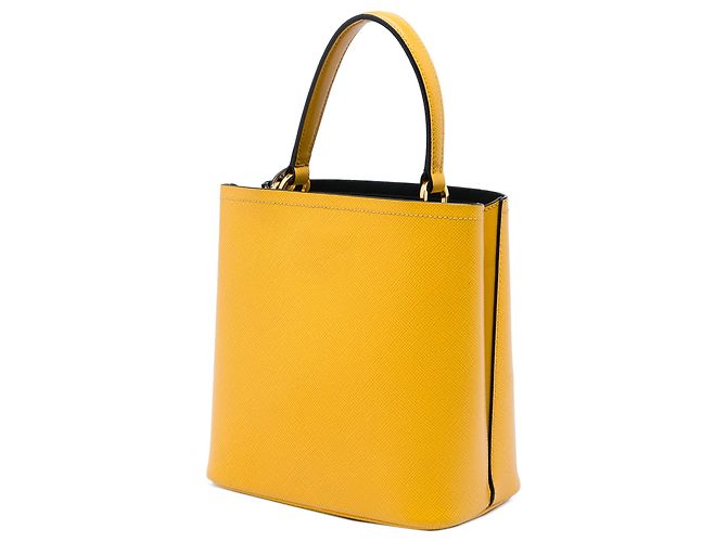 Borsa bucket Prada Yellow Medium Saffiano Cuir Panier - vista 2