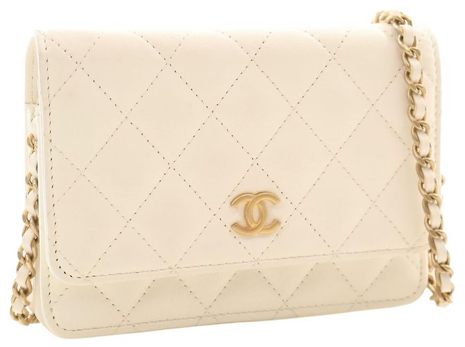 Portafoglio Chanel White CC Quilted Lambskin Wallet On Chain - vista 11