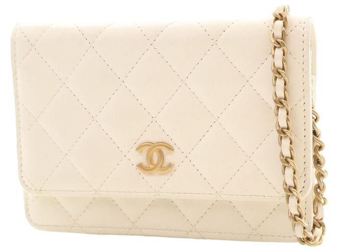 Portafoglio Chanel White CC Quilted Lambskin Wallet On Chain - vista 12