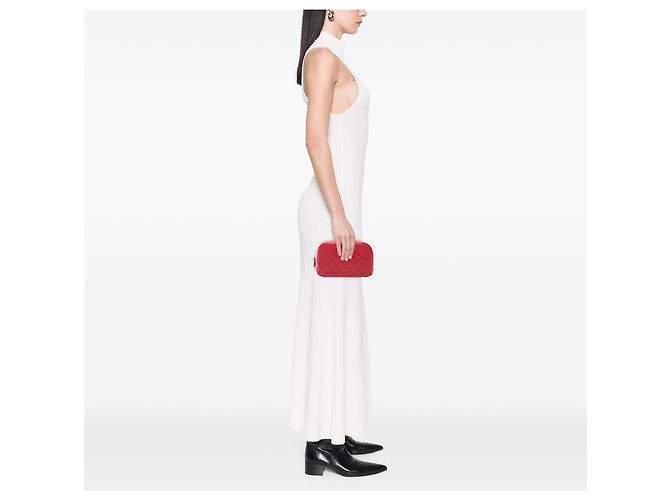 Chanel Neceser Curvy de piel de cordero acolchada Medium CC Rojo - vista 6