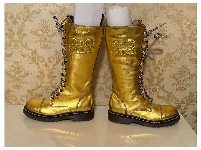 Botas de couro dourado com atacadores Dolce & Gabbana Junior - vista 10