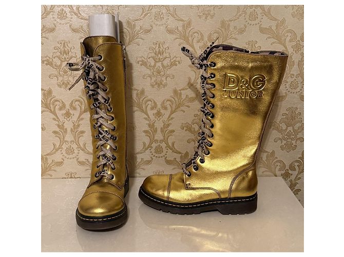 Botas de couro dourado com atacadores Dolce & Gabbana Junior - vista 16