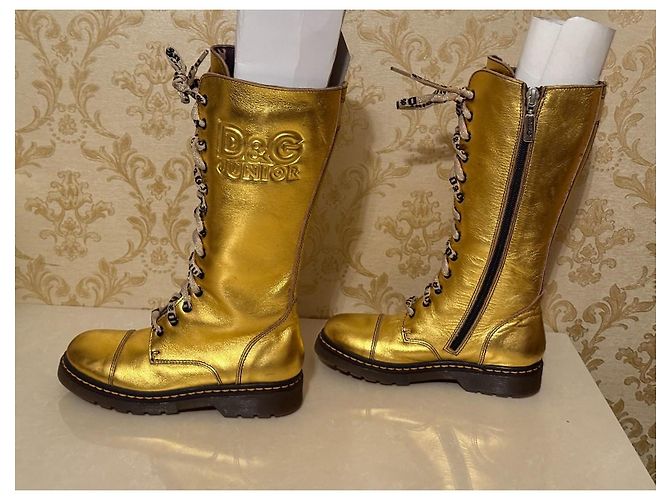 Botas de couro dourado com atacadores Dolce & Gabbana Junior - vista 2