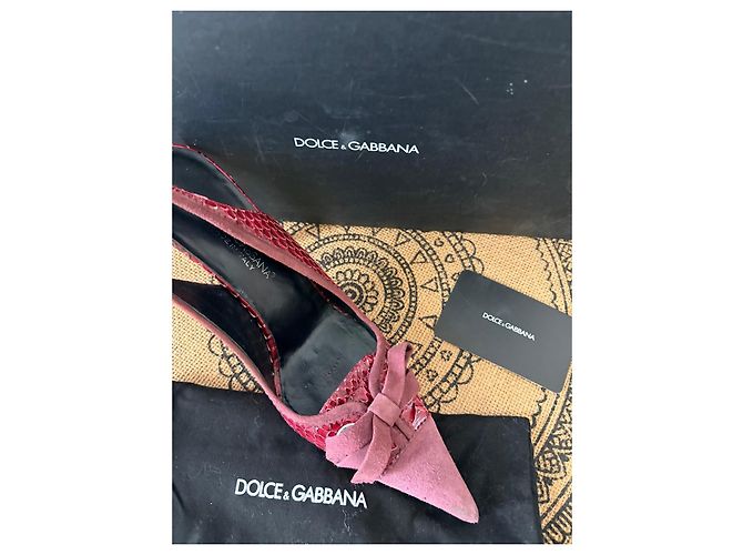 Dolce & Gabbana Red Python and Suede Slingback Pumps - view 2