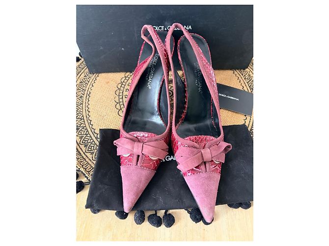 Dolce & Gabbana Red Python and Suede Slingback Pumps - view 3