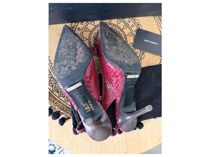 Dolce & Gabbana Red Python and Suede Slingback Pumps - view 5