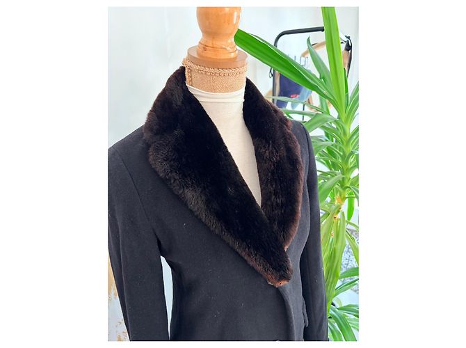Abrigo de lana negra Jil Sander con cuello de piel - vista 2