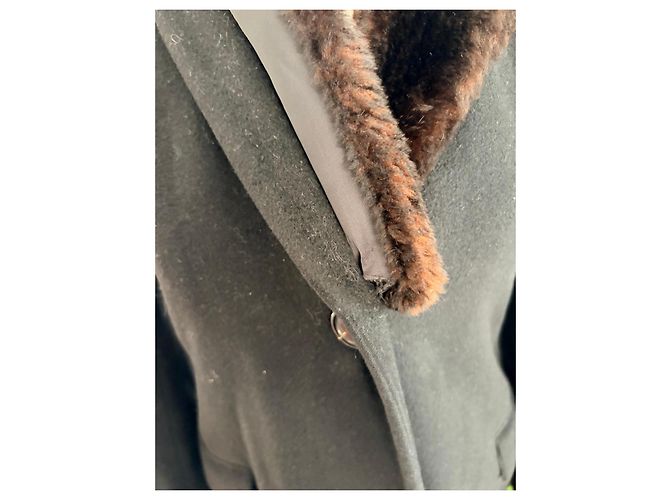 Abrigo de lana negra Jil Sander con cuello de piel - vista 3
