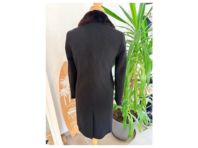 Abrigo de lana negra Jil Sander con cuello de piel - vista 4