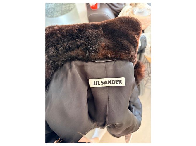Abrigo de lana negra Jil Sander con cuello de piel - vista 5