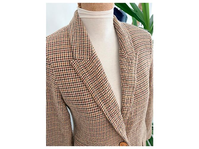 Autre Marque Completo Tailleur Pantalone e Giacca a Quadri Marrone - vista 2