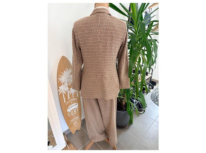 Autre Marque Completo Tailleur Pantalone e Giacca a Quadri Marrone - vista 3