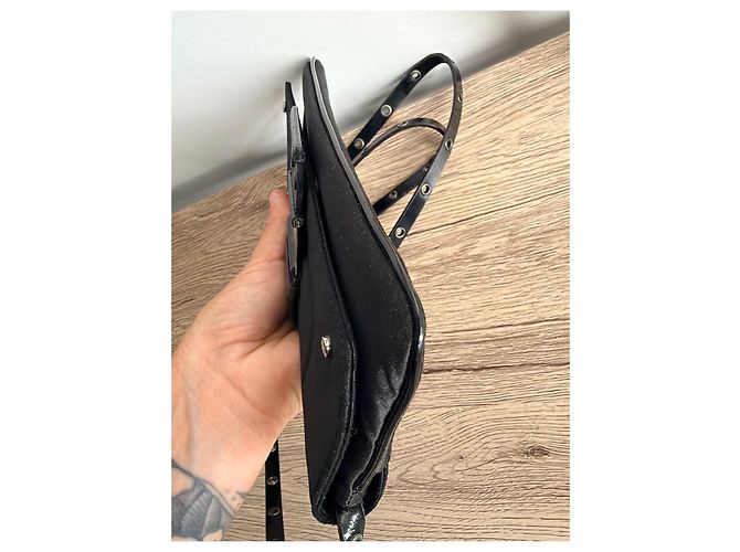 Borsa a tracolla Dior Galliano in tela nera e pelle verniciata - vista 11