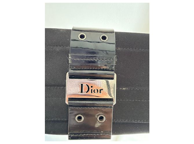 Borsa a tracolla Dior Galliano in tela nera e pelle verniciata - vista 12