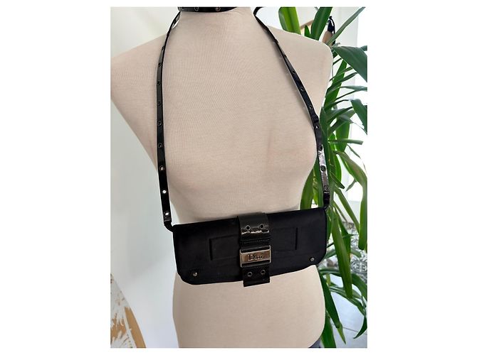 Borsa a tracolla Dior Galliano in tela nera e pelle verniciata - vista 2