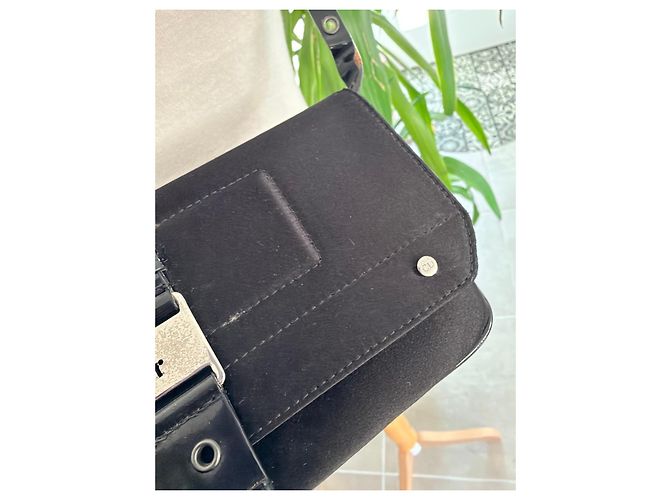 Borsa a tracolla Dior Galliano in tela nera e pelle verniciata - vista 3